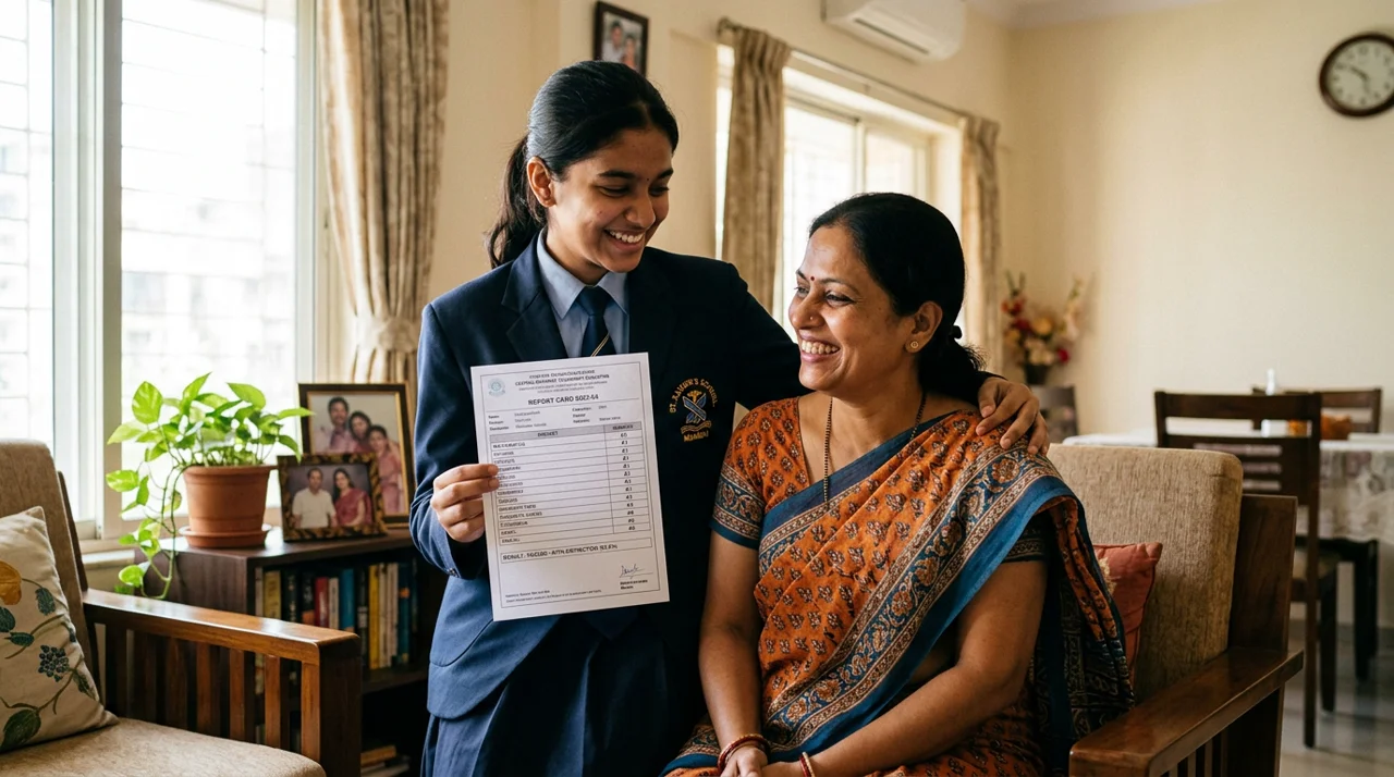 A student with results and rewards earned along the way